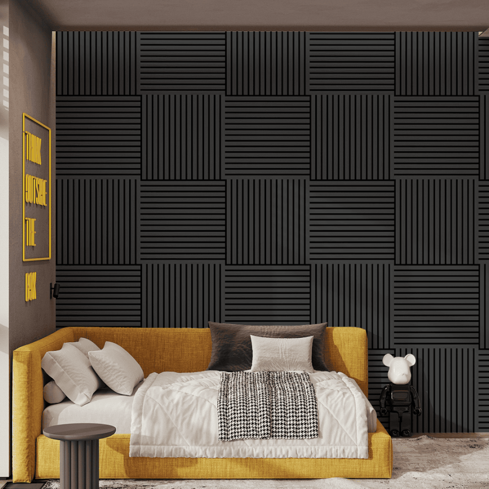 Панель МДФ Стеновая Акустическая Stella Comfort De Luxe Black Lead 600х600х9мм. (1шт = 0,36м²)
