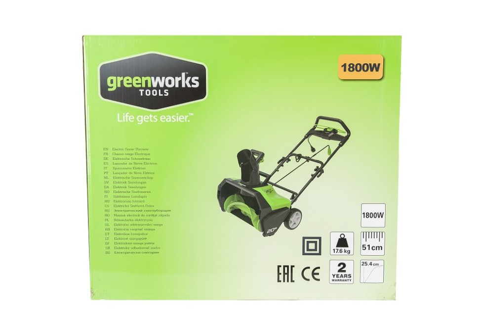 Снегоуборщик электрический 51 см GREENWORKS 1800W GES13