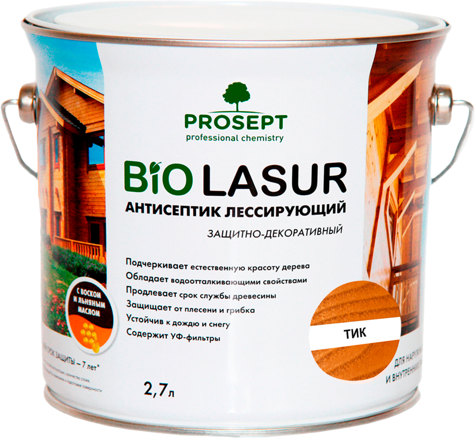 Антисептик лессирующий защитно-декоративный PROSEPT BiO LASUR / тик /  2,7 л