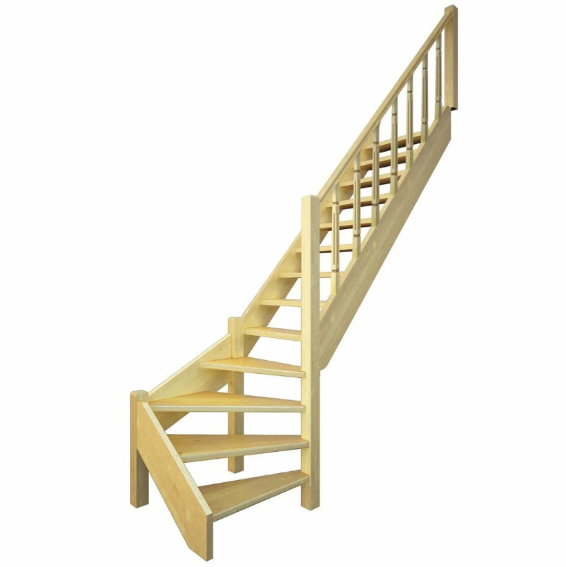 Лестница деревянная межэтажная поворотная ЛЕС-07