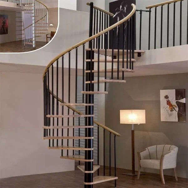 Винтовая лестница Spiral Black D160, правая. Проём 1630×1630 мм, высота 2520–2760 мм. Ясень сращенный.