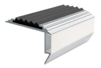 Алюминиевый анодированный накладной угол-порог GlowStep-45 с светодиодной подсветкой 45 мм 2 метра матовое серебро, цвет вставки чёрный