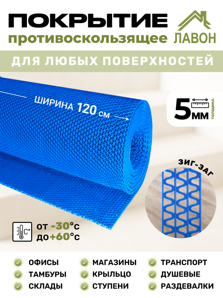 Противоскользящее покрытие Зиг-Заг Синее 1,2 х 5 м без подложки (сквозные ячейки), толщина 4,5мм
