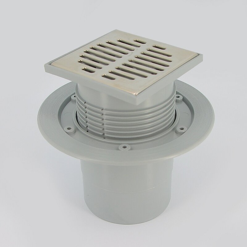 Трап McAlpine 115 х 115 мм, сухой затвор H=87-145 мм, выход 110 мм вертикальный, нерж.сталь