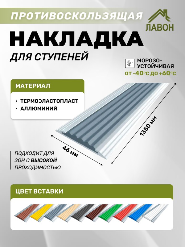 Противоскользящая накладная полоса 46 мм/5 мм серая 1,35 метра