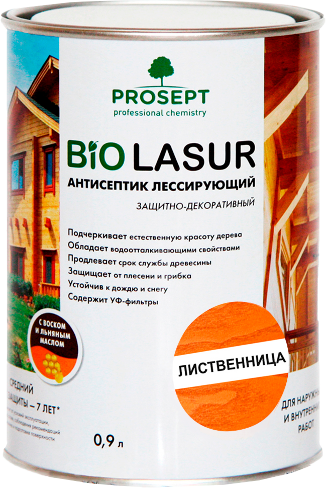 Антисептик лессирующий защитно-декоративный PROSEPT BiO LASUR / лиственница / 0,9 л (упак. 12 шт)