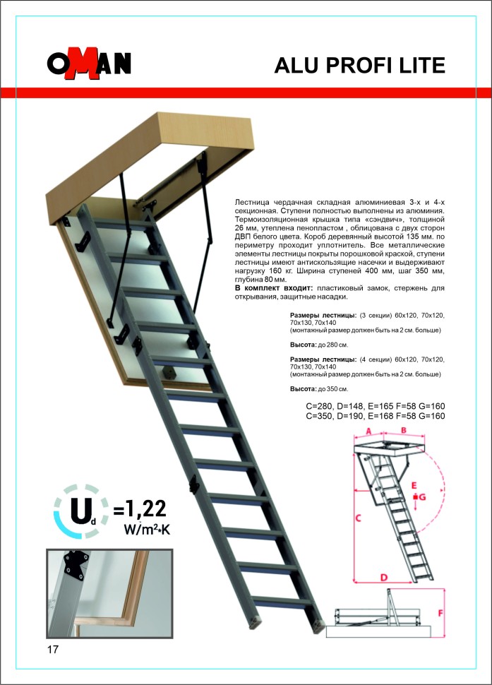 Чердачная лестница Oman ALU PROFI LITE 70x120 см, h-2,8m