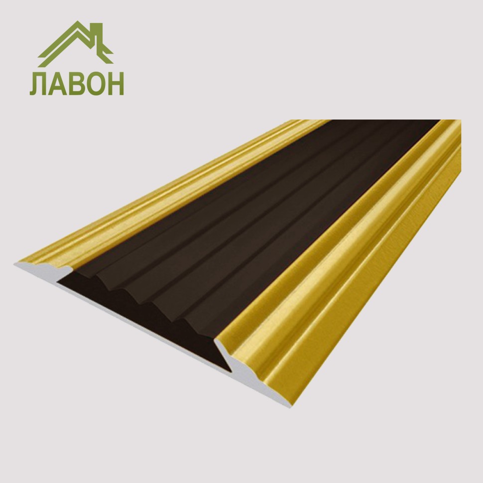 Алюминиевая окрашенная полоса 46 мм 3 метра матовое золото, цвет вставки темно-коричневый