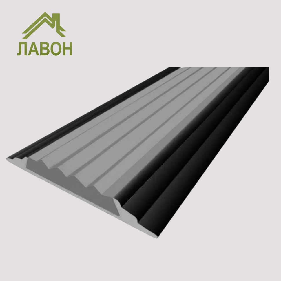 Алюминиевая окрашенная полоса 46 мм 2 метра черный глянец, цвет вставки серый