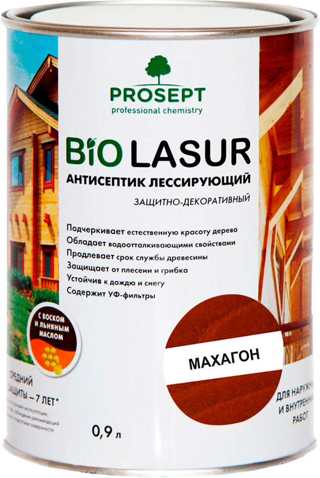 Антисептик лессирующий защитно-декоративный PROSEPT BiO LASUR / махагон / 0,9 л (упак. 12 шт)