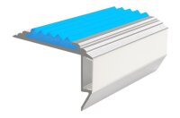 Алюминиевый анодированный накладной угол-порог GlowStep-45 с светодиодной подсветкой 45 мм 2 метра матовое серебро, цвет вставки голубой