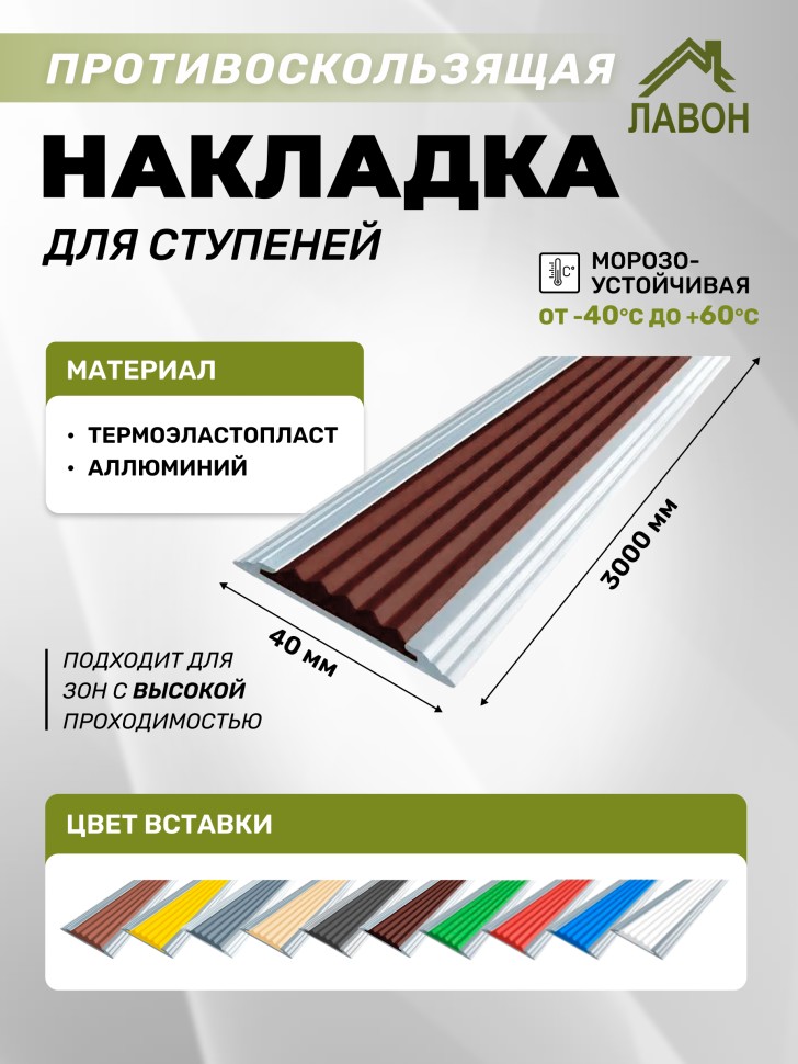 Противоскользящая полоса Стандарт 40 мм темно-коричневая 3 метра