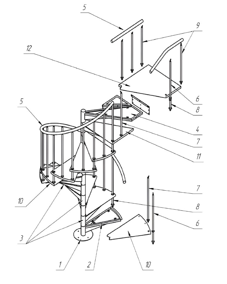 Лестница винтовая комбинированая межэтажная ЛЕС-1,8 белая