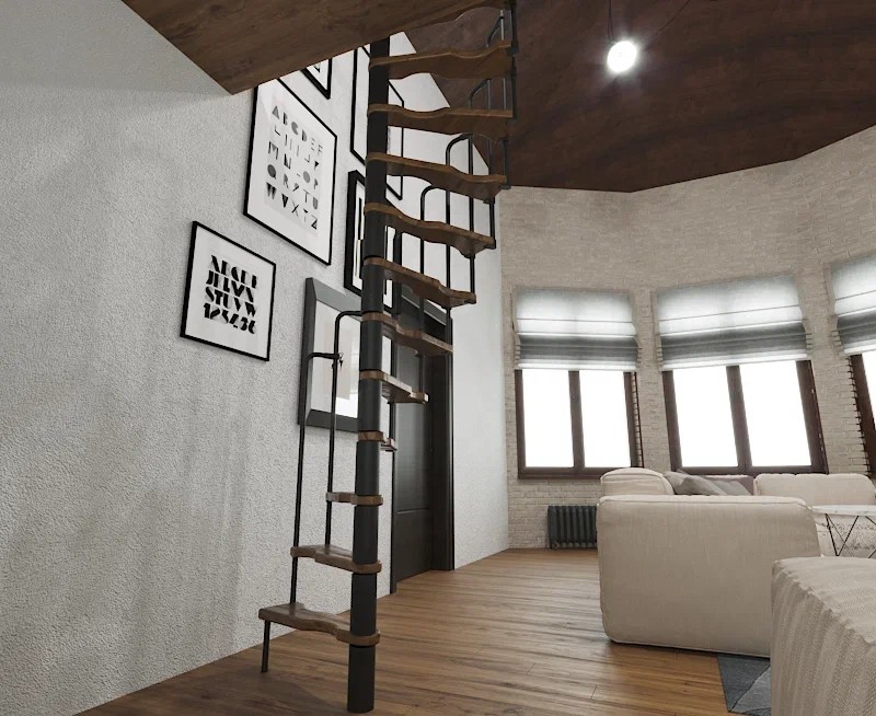 Винтовая лестница Smart Black, правая. Проём 1200×600 мм, высота 2520–2760 мм. Береза мультиплекс.