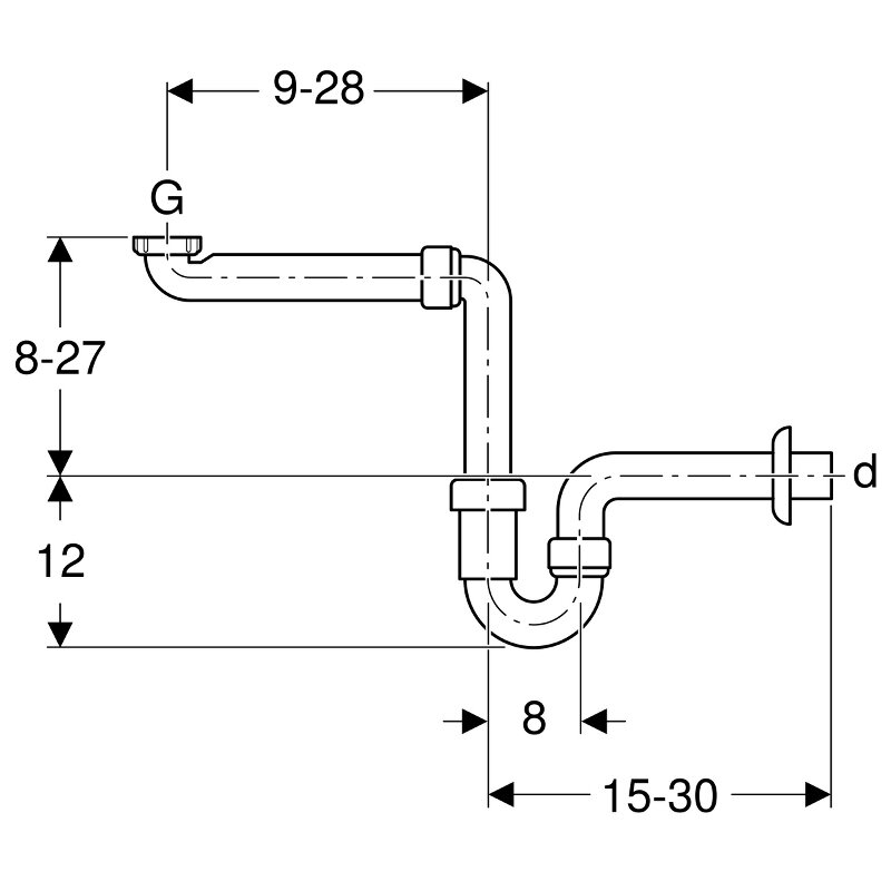 Сифон трубный Geberit для умывальника, гор. выпуск, d 40 мм, G 1 1/2 x 1 1/4, белый