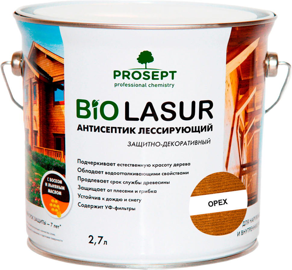 Антисептик лессирующий защитно-декоративный PROSEPT BiO LASUR / орех /  2,7 л