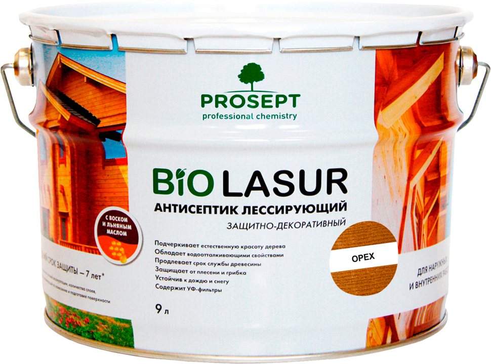 Антисептик лессирующий защитно-декоративный PROSEPT BiO LASUR / орех /  9 л