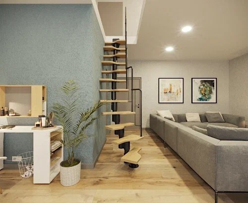 Поворотная модульная лестница Гусиный шаг LOFT Black 600 мм. Береза мультиплекс, высота 2600–3250 мм.