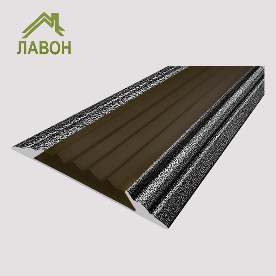 Алюминиевая окрашенная полоса 46 мм 3 метра "состаренное серебро", цвет вставки коричневый