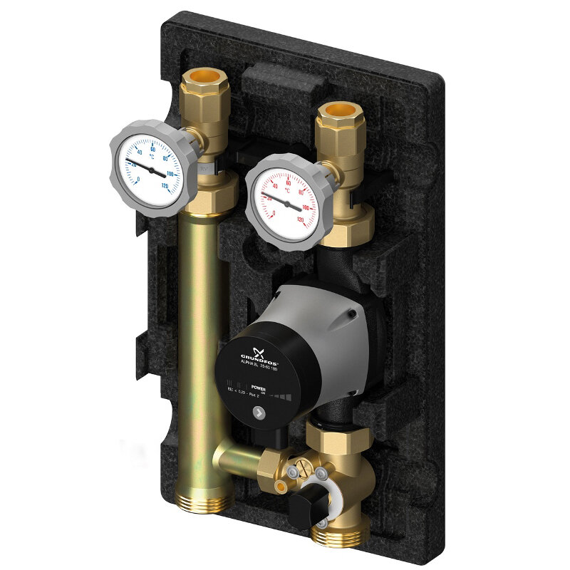 Насосно-смесительная группа UNI-FITT DN25, с термосмесителем, Grundfos UPM3 HYBRID 25-70 180