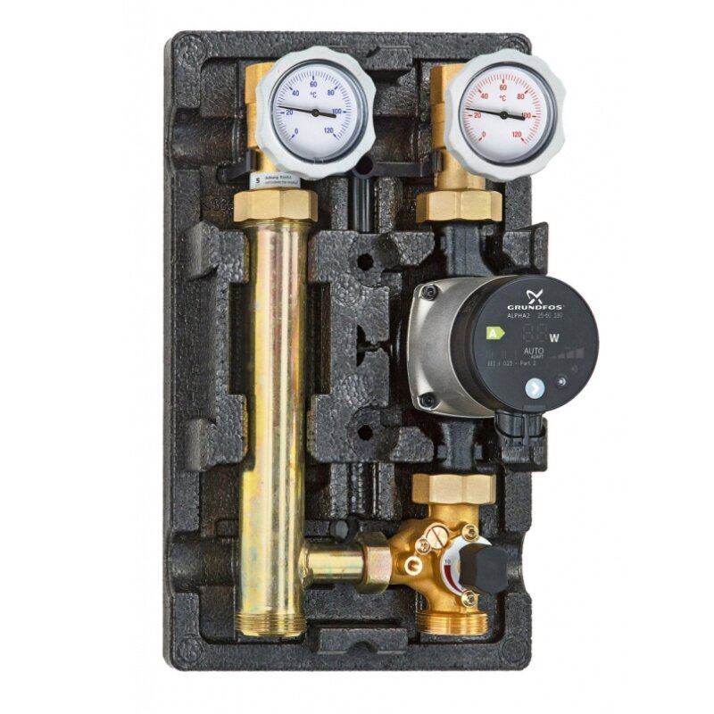 Насосно-смесительная группа UNI-FITT DN25, с термосмесителем, Grundfos UPM3 HYBRID 25-70 180