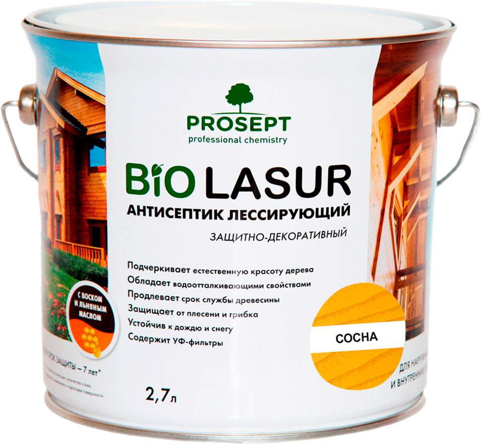 Антисептик лессирующий защитно-декоративный PROSEPT BiO LASUR / сосна /  2,7 л