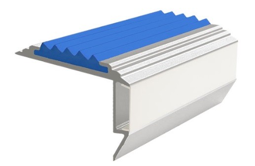 Самоклеющийся алюминиевый анодированный накладной угол-порог GlowStep-45 с светодиодной подсветкой 45 мм 2 метра матовое золото, цвет вставки синий