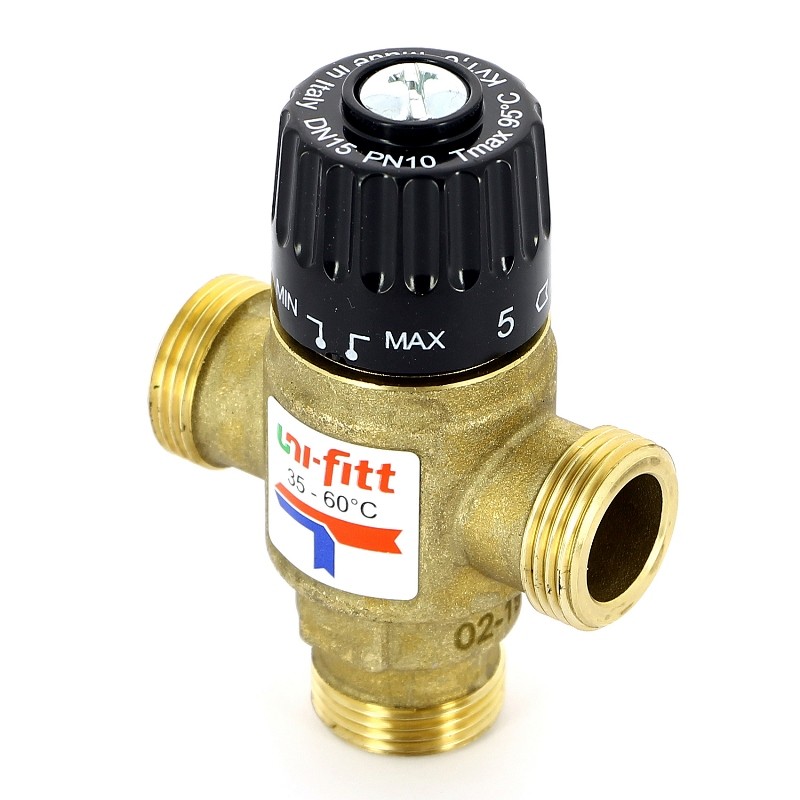 Клапан Н термосмесительный UNI-FITT 3/4 35-60˚С, смешение боковое, латунный