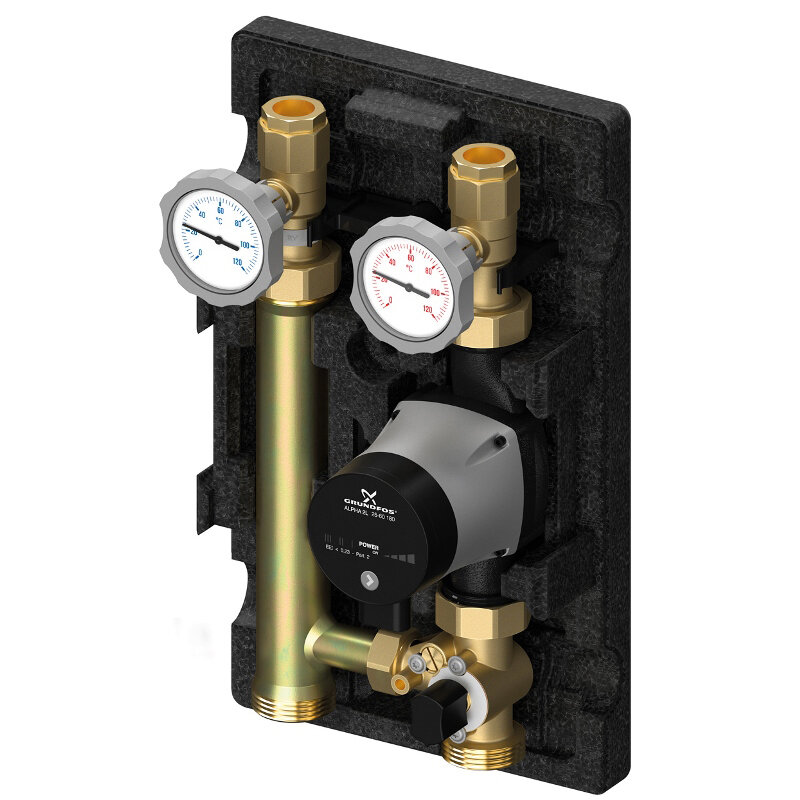 Насосно-смесительная группа UNI-FITT DN25, с 3-х ход. клапаном, Grundfos UPM3 HYBRID 25-70 180