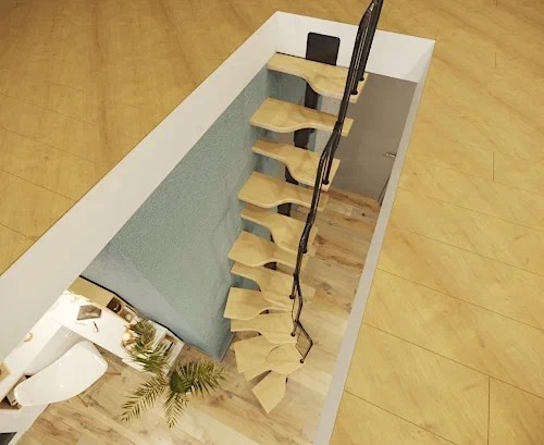 Поворотная модульная лестница Гусиный шаг LOFT Black 600 мм дуб сращенный 2200–2750 мм