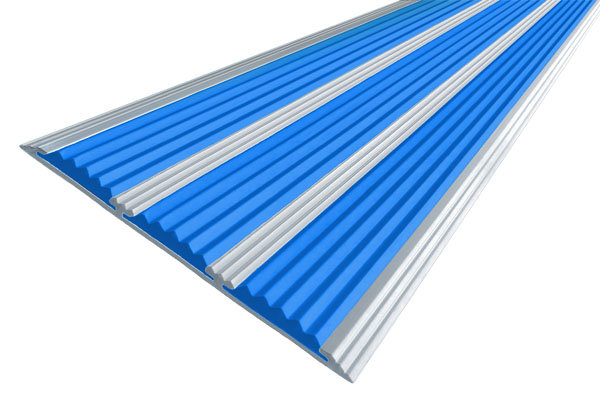 Противоскользящая полоса-порог с тремя вставками 100 мм/5,6 мм синяя 3 метра