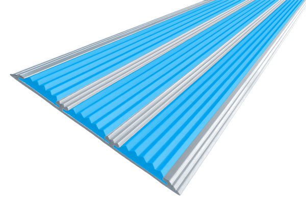 Противоскользящая полоса-порог с тремя вставками 100 мм/5,6 мм голубая 3 метра