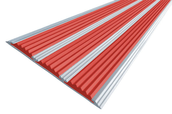 Противоскользящая полоса-порог с тремя вставками 100 мм/5,6 мм красная 3 метра