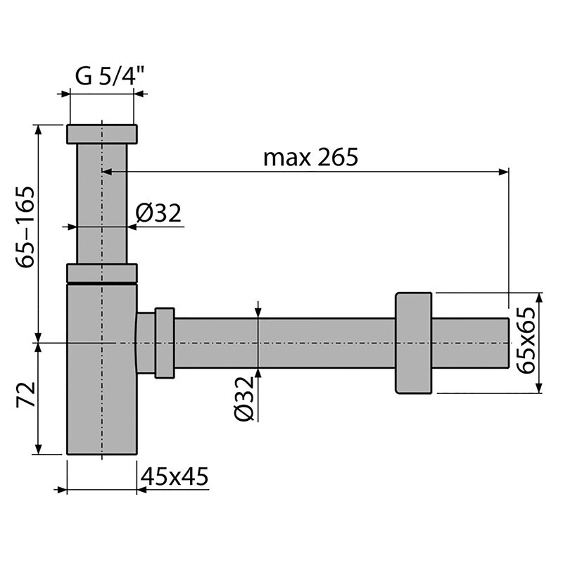 Сифон Alcaplast бутылочный 11/4 x 32 для раковины (латунь) квадратный хром