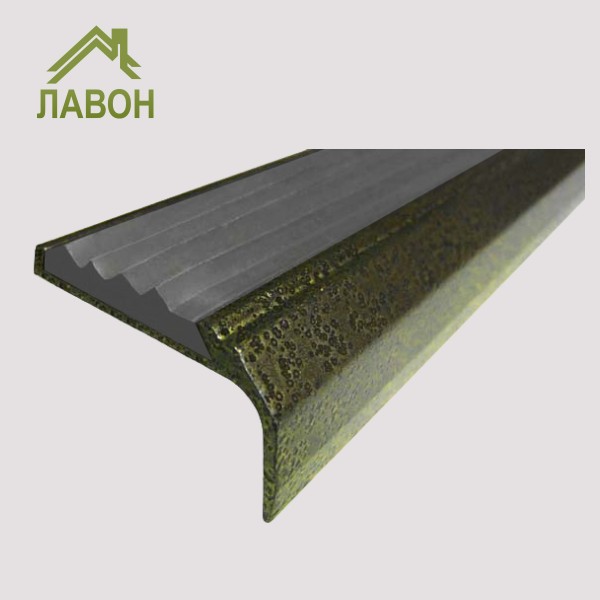 Противоскользящий накладной угол-порог 42 мм/23 мм 1 метр покрытие "состаренная бронза", цвет вставки серый