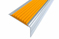 Самоклеющийся анодированный алюминиевый угол-порог Премиум 50 мм матовое серебро, цвет вставки оранжевый 3 метра