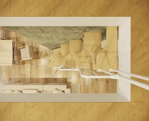 Поворотная модульная лестница Гусиный шаг LOFT White 700 мм. Береза мультиплекс, высота 2800–3500 мм.