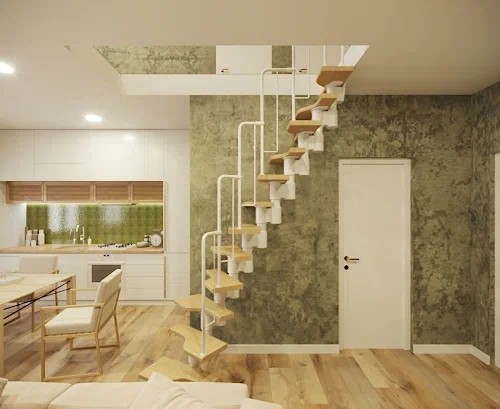 Поворотная модульная лестница Гусиный шаг LOFT White 700 мм. Береза мультиплекс, высота 2800–3500 мм.