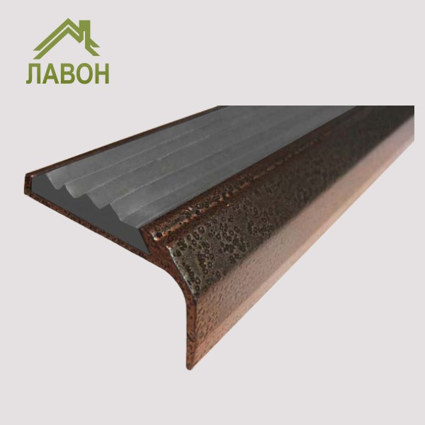 Противоскользящий накладной угол-порог 42 мм/23 мм 1 метр покрытие "состаренная медь", цвет вставки серый