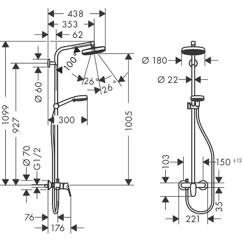 Душевая система HansGrohe HG Crometta Showerpipe 160 1jet белый/хром