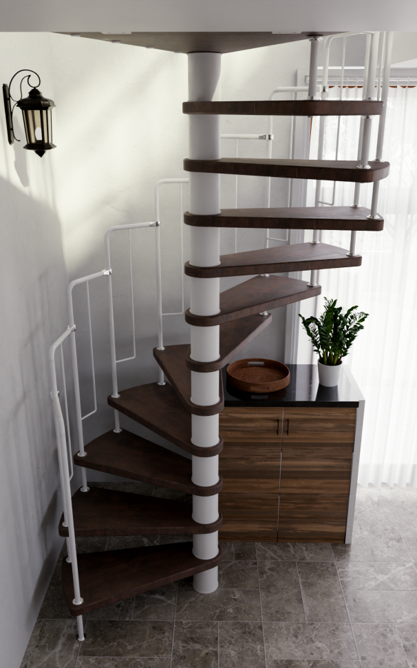 Винтовая лестница Spiral Loft White D120, правая. Проём 1230×1230 мм, высота 2940–3220 мм. Бук сращенный.