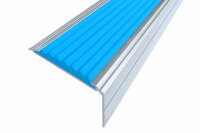 Самоклеющийся анодированный алюминиевый угол-порог Премиум 50 мм матовое серебро, цвет вставки голубой 3 метра