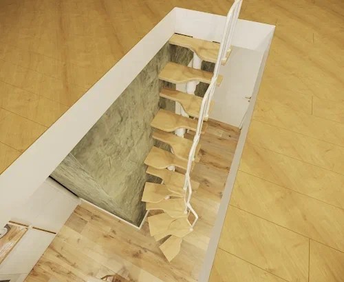 Поворотная модульная лестница Гусиный шаг LOFT White 700 мм. Береза мультиплекс, высота 2400–3000 мм.