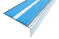 Алюминиевый окрашенный угол-порог с двумя вставками против скольжения 70 мм/5,5 мм/22,5 мм глянцевый черный цвет вставки голубой 2 метра