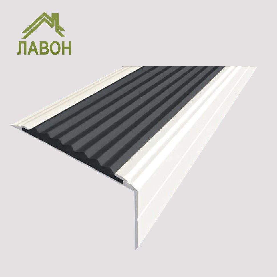 Анодированный алюминиевый угол-порог Премиум 50 мм глянцевый белый, цвет вставки серый 1 метр