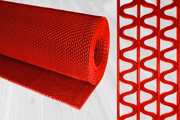Противоскользящее покрытие Зиг-Заг Красное 0,9 х 15 м без подложки (сквозные ячейки), толщина 4,5мм