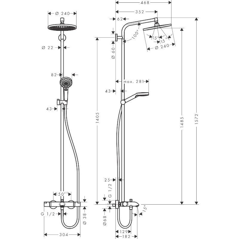 Душевая система HansGrohe HG Crometta S 240 1jet Showerpipe для ванны с термостатом хром