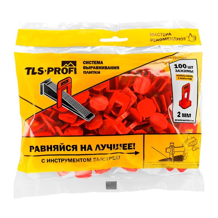 система выравнивания плитки tls-profi, зажим 1,4 мм 100 шт. система выравнивания плитки свп. свп для плитки 1 мм клинья. система выравнивания плитки зажимы 2 мм. свп зажим 1мм tls (100 шт/уп).