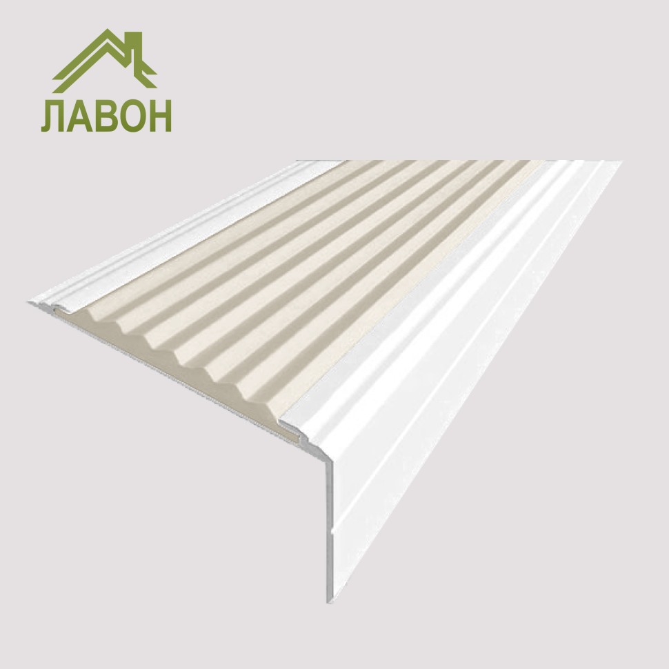 Анодированный алюминиевый угол-порог Премиум 50 мм глянцевый белый, цвет вставки бежевый 1 метр