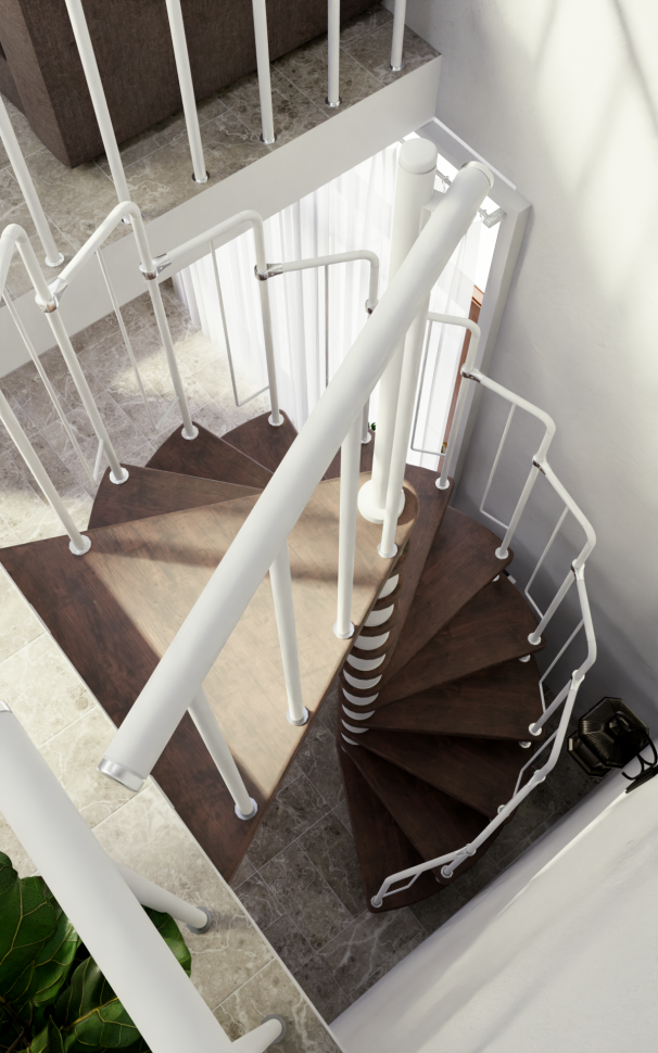 Винтовая лестница Spiral Loft White D120, левая. Проём 1230×1230 мм, высота 3150–3450 мм. Бук сращенный.
